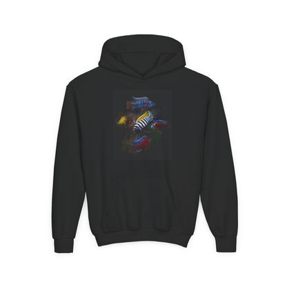 Youth Hoodie — Colorful Aquarium Fish Graphic Pullover