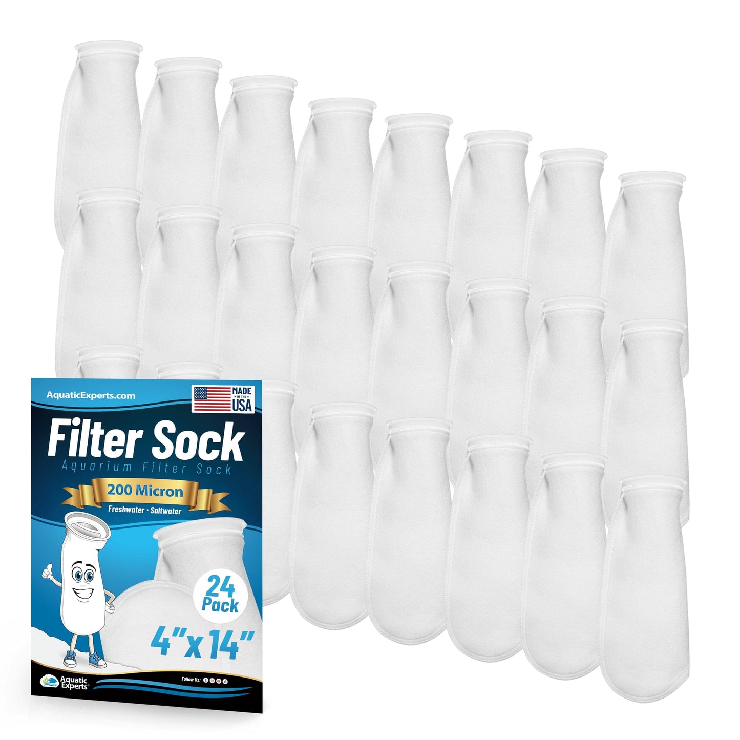 Aquatic Experts 4" Ring Aquarium Filter Sock 200 Micron for Saltwater & Reef Aquariums