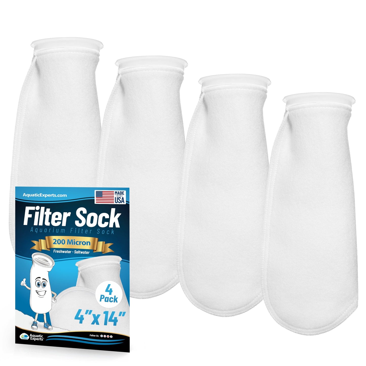 Aquatic Experts 4" Ring Aquarium Filter Sock 200 Micron for Saltwater & Reef Aquariums