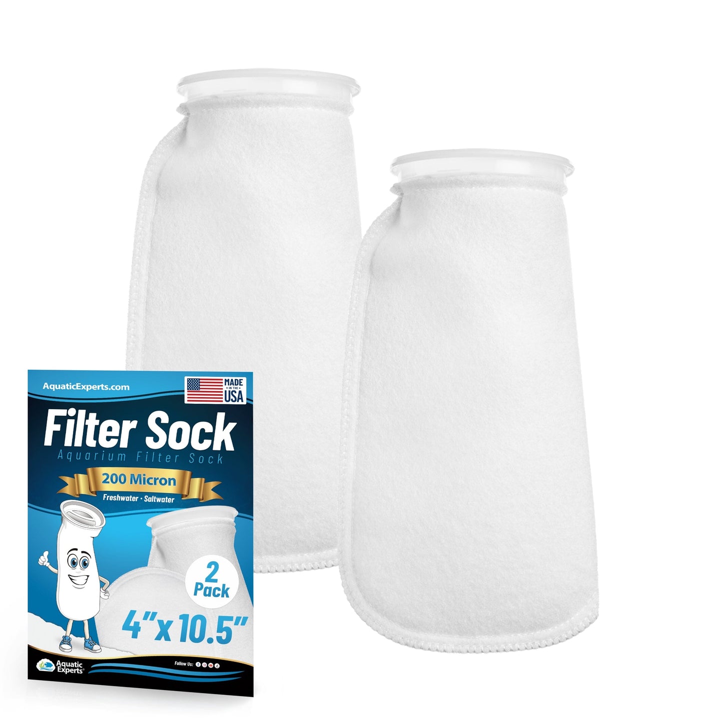 Aquatic Experts 4" Ring Aquarium Filter Sock 200 Micron for Saltwater & Reef Aquariums