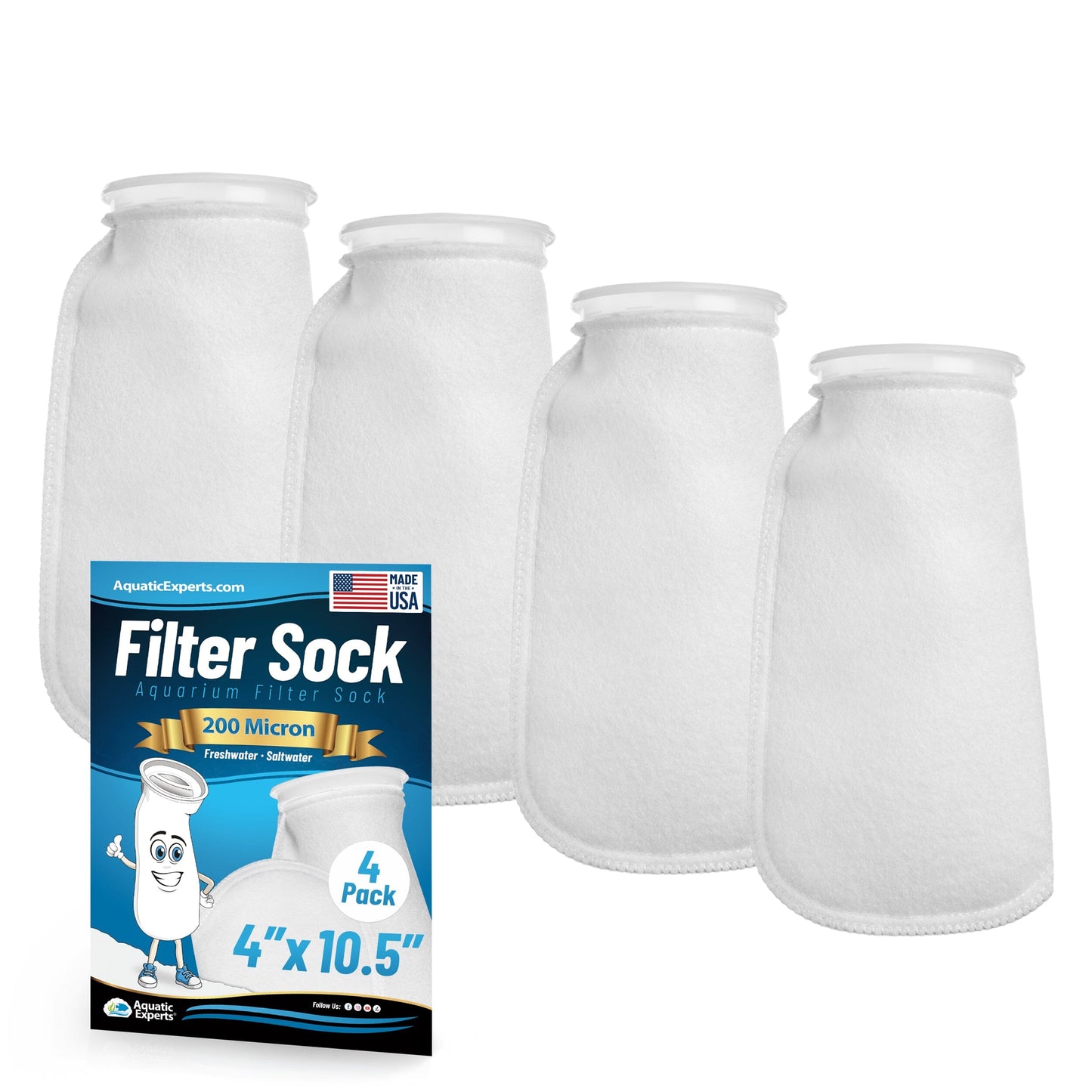 Aquatic Experts 4" Ring Aquarium Filter Sock 200 Micron for Saltwater & Reef Aquariums