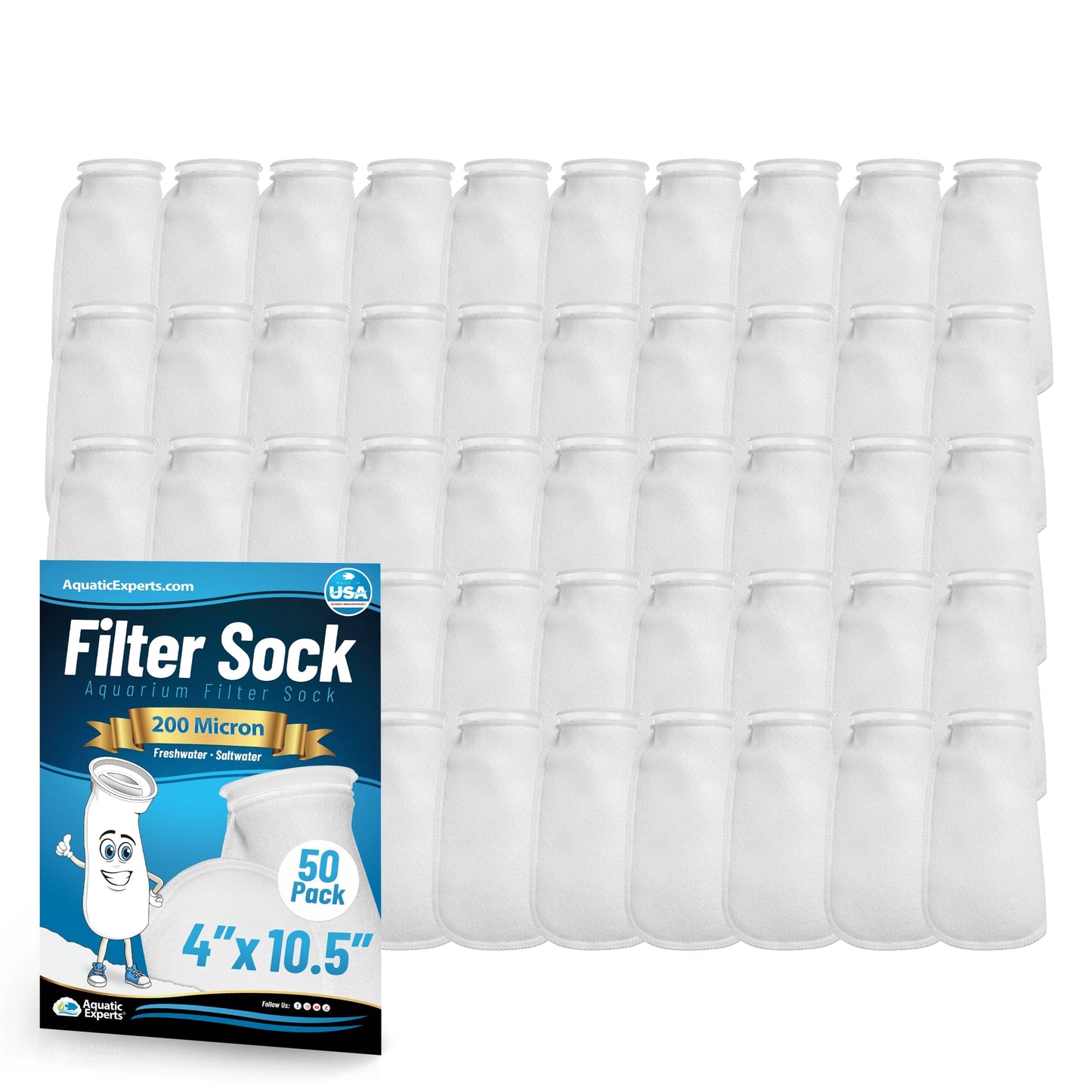 Aquatic Experts 4" Ring Aquarium Filter Sock 200 Micron for Saltwater & Reef Aquariums