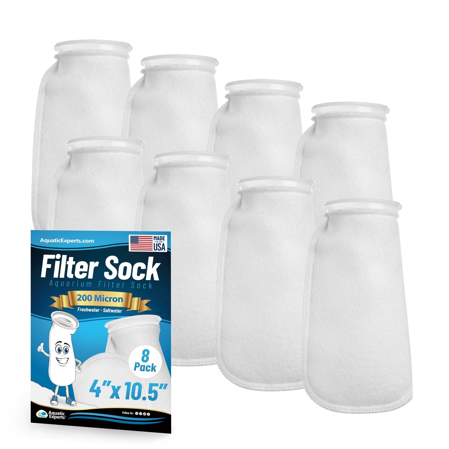 Aquatic Experts 4" Ring Aquarium Filter Sock 200 Micron for Saltwater & Reef Aquariums