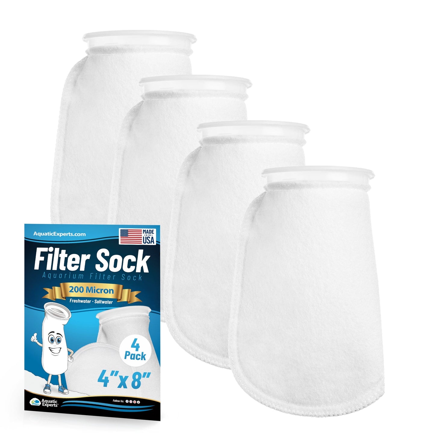 Aquatic Experts 4" Ring Aquarium Filter Sock 200 Micron for Saltwater & Reef Aquariums