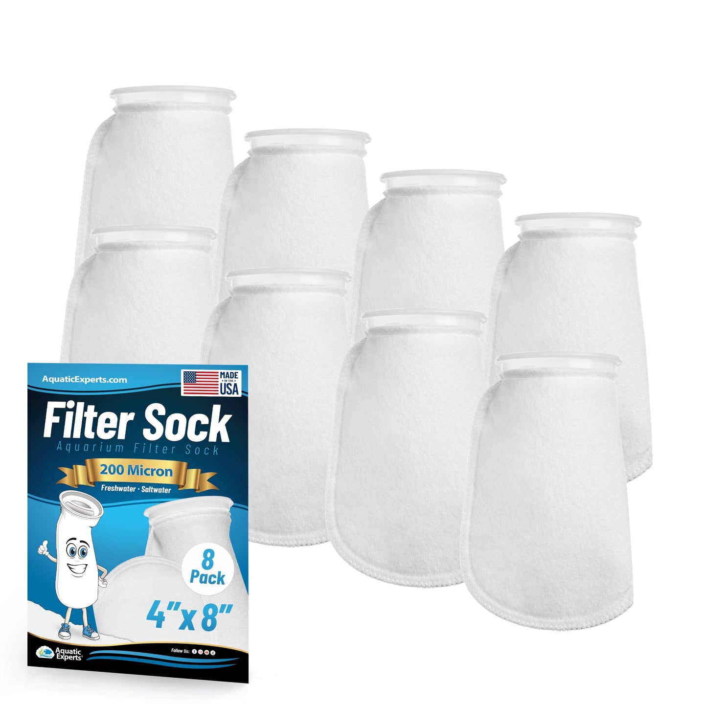 Aquatic Experts 4" Ring Aquarium Filter Sock 200 Micron for Saltwater & Reef Aquariums