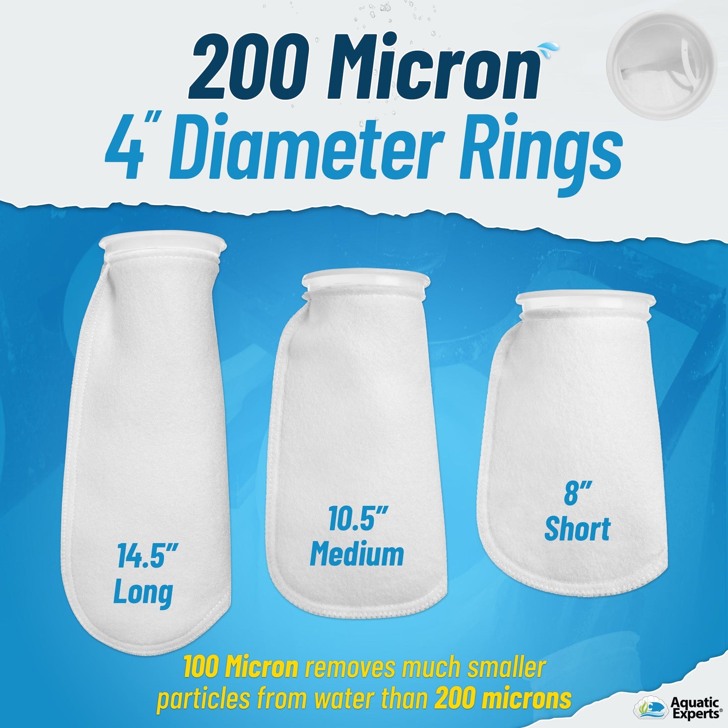 Aquatic Experts 4" Ring Aquarium Filter Sock 200 Micron for Saltwater & Reef Aquariums