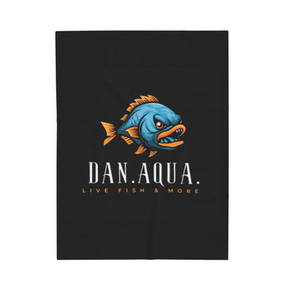 Velveteen Plush Blanket — Dan.Aqua Angry Fish Logo Plush Blanket (Live Fish & More)