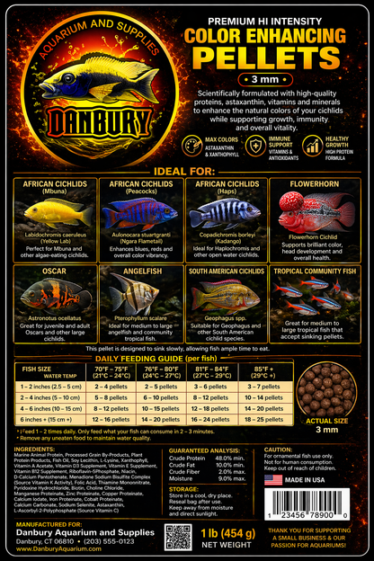 DANBURY AQUARIUM Premium Hi Intensity Color Enhancing Pellets 3 mm BUY 2 GET FREE SHIPPING