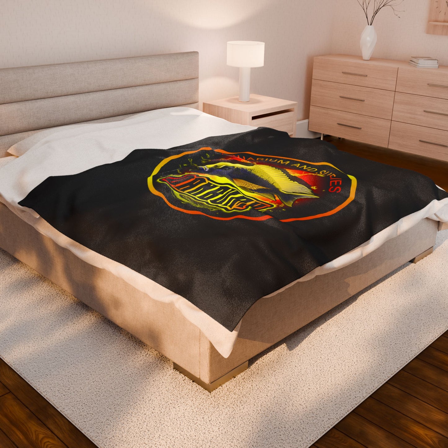 Aquarium Fish Logo Plush Blanket — "Danbury" Velveteen Throw for Fishkeepers