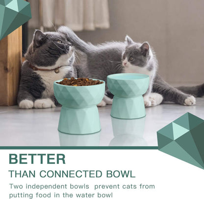 Elevate Mealtime with Our Anti-Vomiting Ceramic Cat Bowls - Stylish Raised Food and Water Set for Cats and Small Dogs, 13.5 Oz, Green