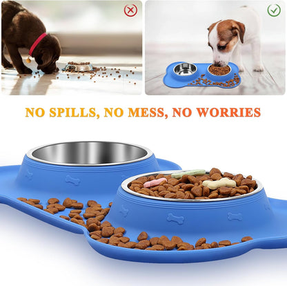 Premium Stainless Steel Dog & Cat Bowls with Non-Slip Silicone Mat - Large, Blue, Perfect for Food & Water