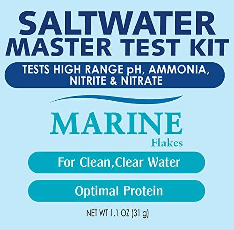 Marine Bundle Pack: One (1)  SALTWATER MASTER TEST KIT, One (1)  MARINE FLAKES Fish Food