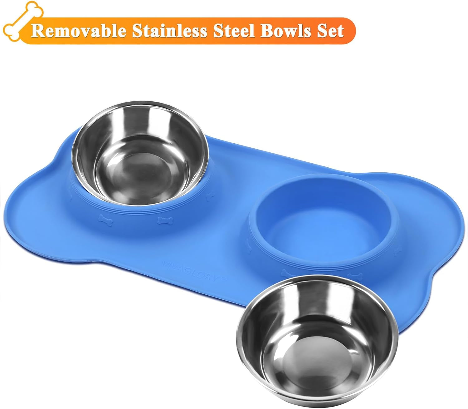 Premium Stainless Steel Dog & Cat Bowls with Non-Slip Silicone Mat - Large, Blue, Perfect for Food & Water