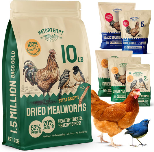 Premium Non-GMO Bulk Dried Mealworms - 10 Lb Bag - High-Protein Feed for Chickens, Ducks, and Wild Birds