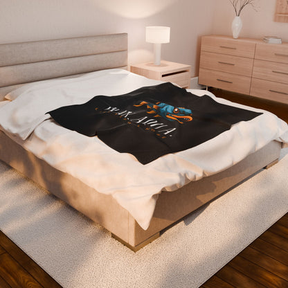 Velveteen Plush Blanket — Dan.Aqua Angry Fish Logo Plush Blanket (Live Fish & More)