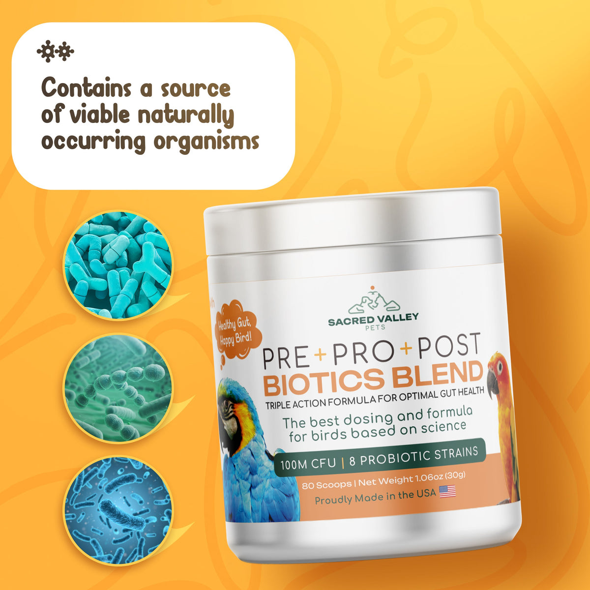 Organic Pre+Pro+Post Biotics Blend for Parrots - 1.06oz