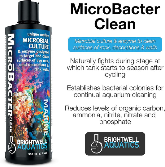 Microbacter Clean - Microbial Culture & Enzyme Blend Fish Tank Cleaner - Cleans Live Rock Surfaces for Saltwater Fish Habitats 