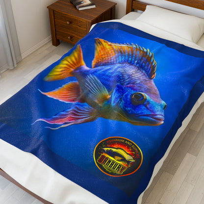 Tropical Fish Velveteen Plush Blanket — Vibrant Reef Blue Throw for Aquarium Lovers