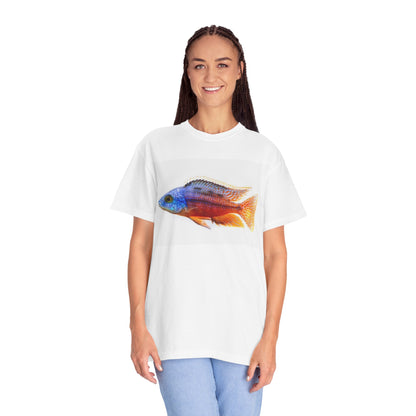 Aqua Predator Fish T‑Shirt — Vibrant Blue Orange Fish Graphic Tee