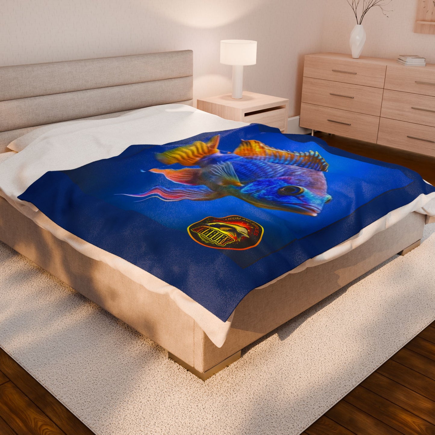 Tropical Fish Velveteen Plush Blanket — Vibrant Reef Blue Throw for Aquarium Lovers