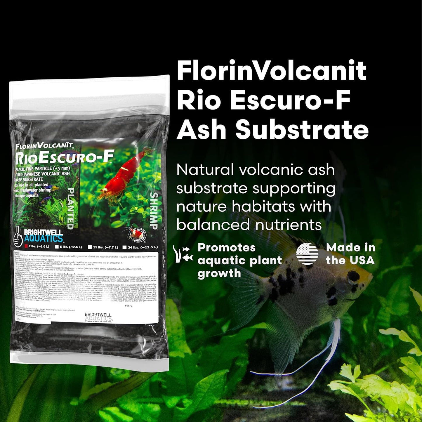 Florinvolcanīt Rio Escuro-F – Volcanic Substrate for Freshwater Planted & Shrimp Aquariums – Boosts Root Growth, Lowers GH & Ph, 2Lb