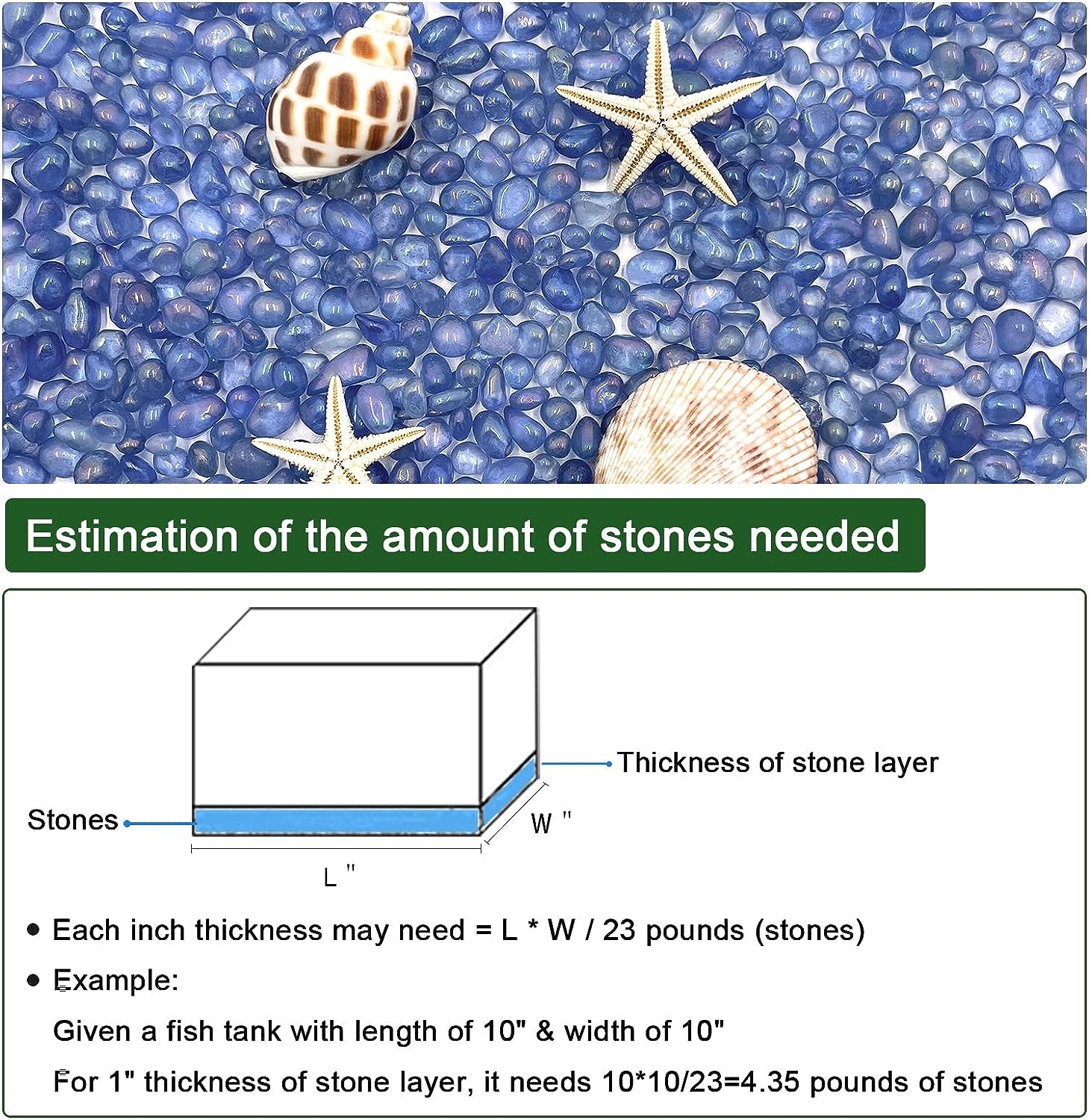 Vibrant Blue Sea Glass Aquarium Gravel - 2.2 Lbs Polished Smooth Decorative Stones for Fish Tanks, Vases, Fairy Gardens, and Potted Plants