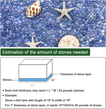 Vibrant Blue Sea Glass Aquarium Gravel - 2.2 Lbs Polished Smooth Decorative Stones for Fish Tanks, Vases, Fairy Gardens, and Potted Plants