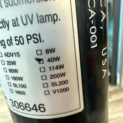 Aqua Ultraviolet UV Twist 40 Watt, 2" Black, A00347 (USED TESTED)