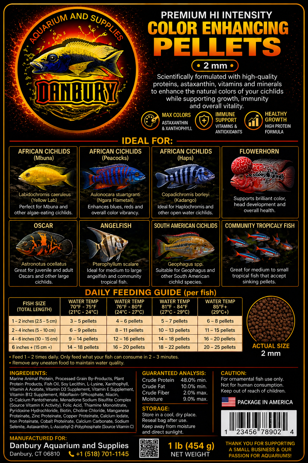 Danbury Aquarium Premium Cichlid Pellets BUY 2 GET FREE SHIPPING!