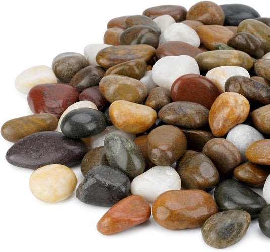 Natural Polished Pebbles - 3/8" Decorative Mixed Color Stones for Aquariums, Potted Plants, Landscaping & Home Decor (10-Lb Bag)