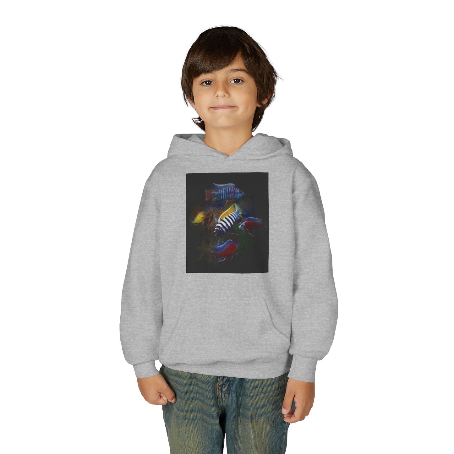 Youth Hoodie — Colorful Aquarium Fish Graphic Pullover
