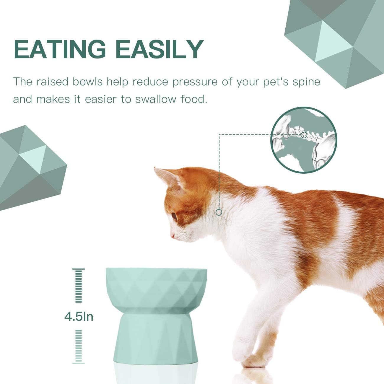 Elevate Mealtime with Our Anti-Vomiting Ceramic Cat Bowls - Stylish Raised Food and Water Set for Cats and Small Dogs, 13.5 Oz, Green
