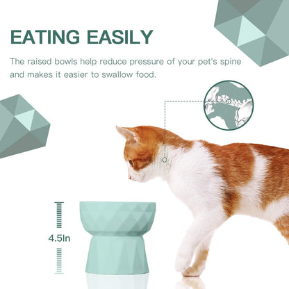 Elevate Mealtime with Our Anti-Vomiting Ceramic Cat Bowls - Stylish Raised Food and Water Set for Cats and Small Dogs, 13.5 Oz, Green