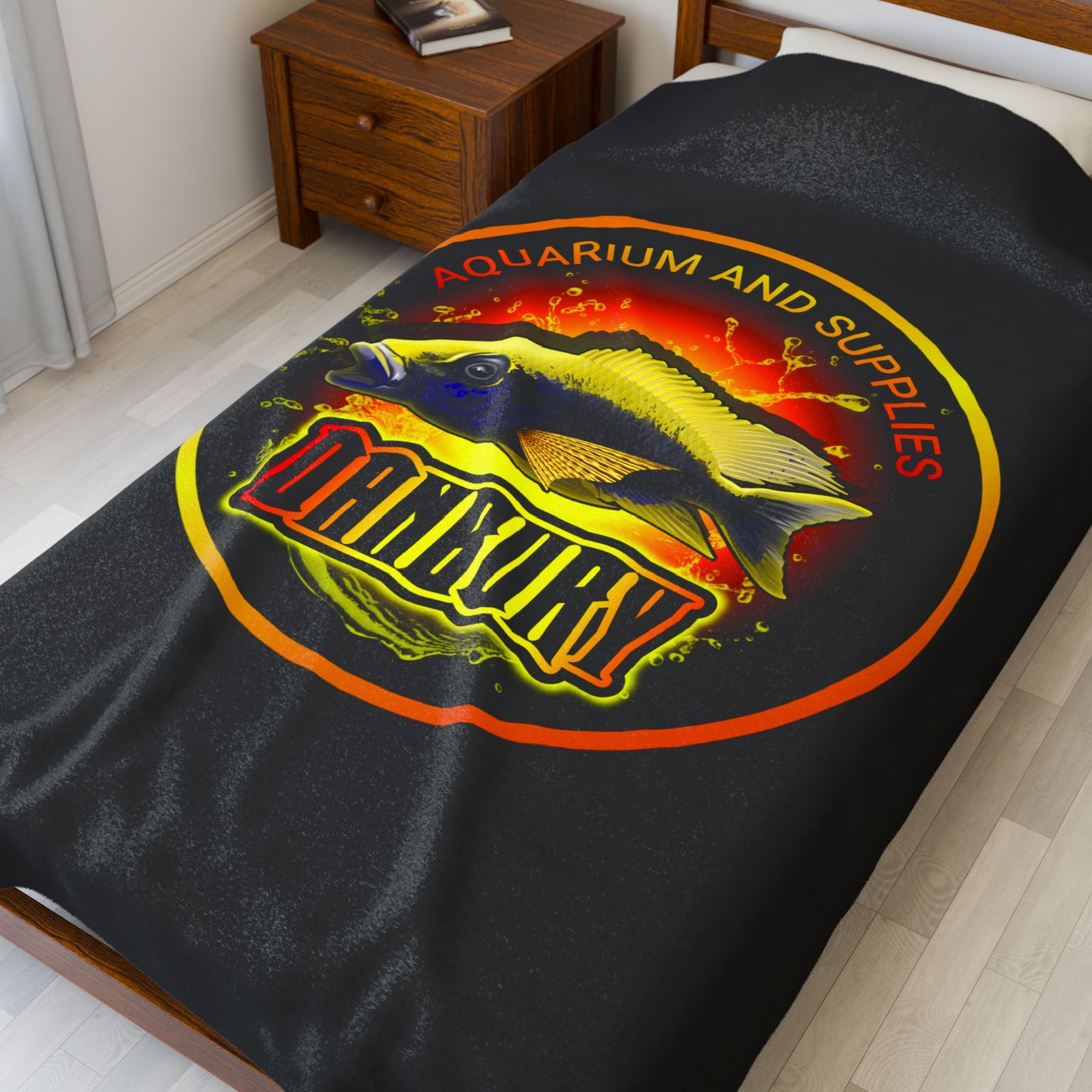 Aquarium Fish Logo Plush Blanket — "Danbury" Velveteen Throw for Fishkeepers