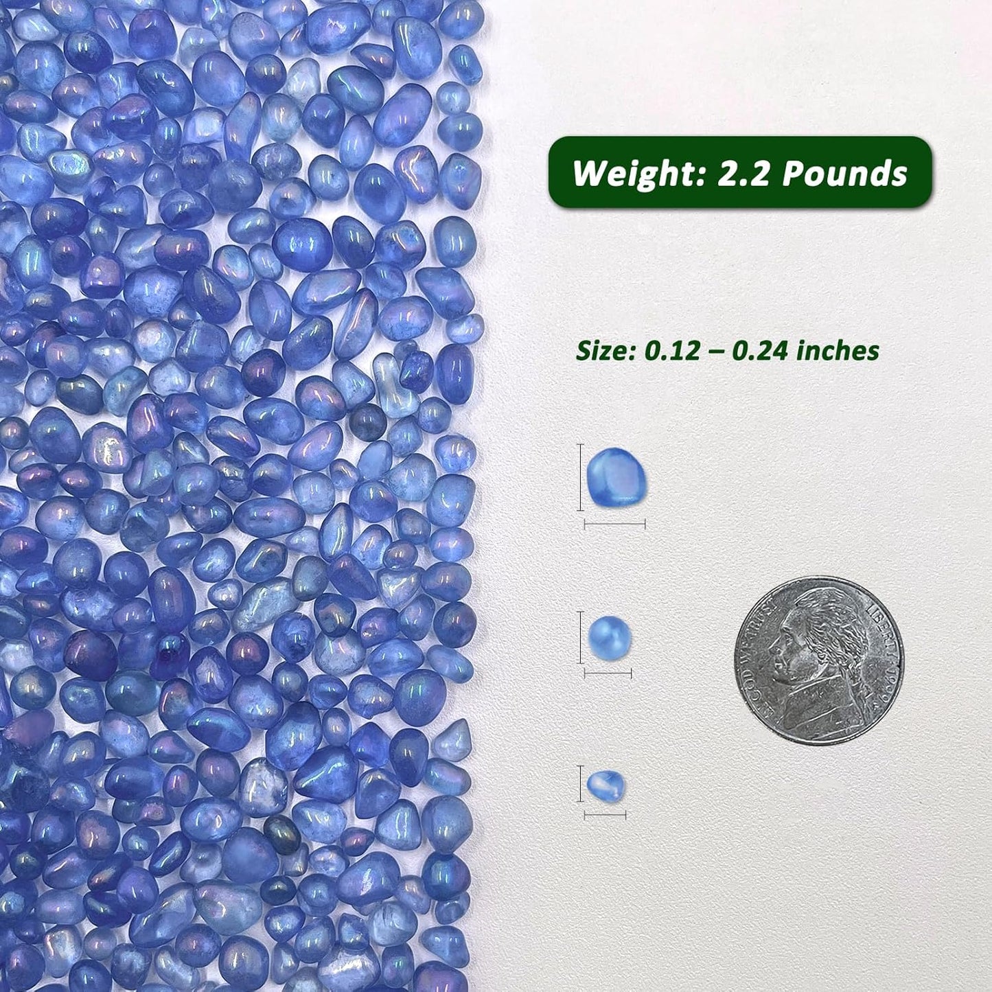 Vibrant Blue Sea Glass Aquarium Gravel - 2.2 Lbs Polished Smooth Decorative Stones for Fish Tanks, Vases, Fairy Gardens, and Potted Plants