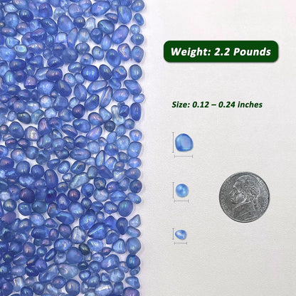 Vibrant Blue Sea Glass Aquarium Gravel - 2.2 Lbs Polished Smooth Decorative Stones for Fish Tanks, Vases, Fairy Gardens, and Potted Plants