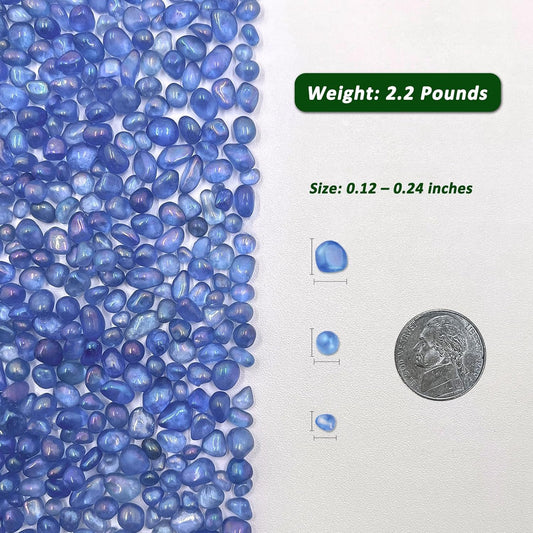 Vibrant Blue Sea Glass Aquarium Gravel - 2.2 Lbs Polished Smooth Decorative Stones for Fish Tanks, Vases, Fairy Gardens, and Potted Plants