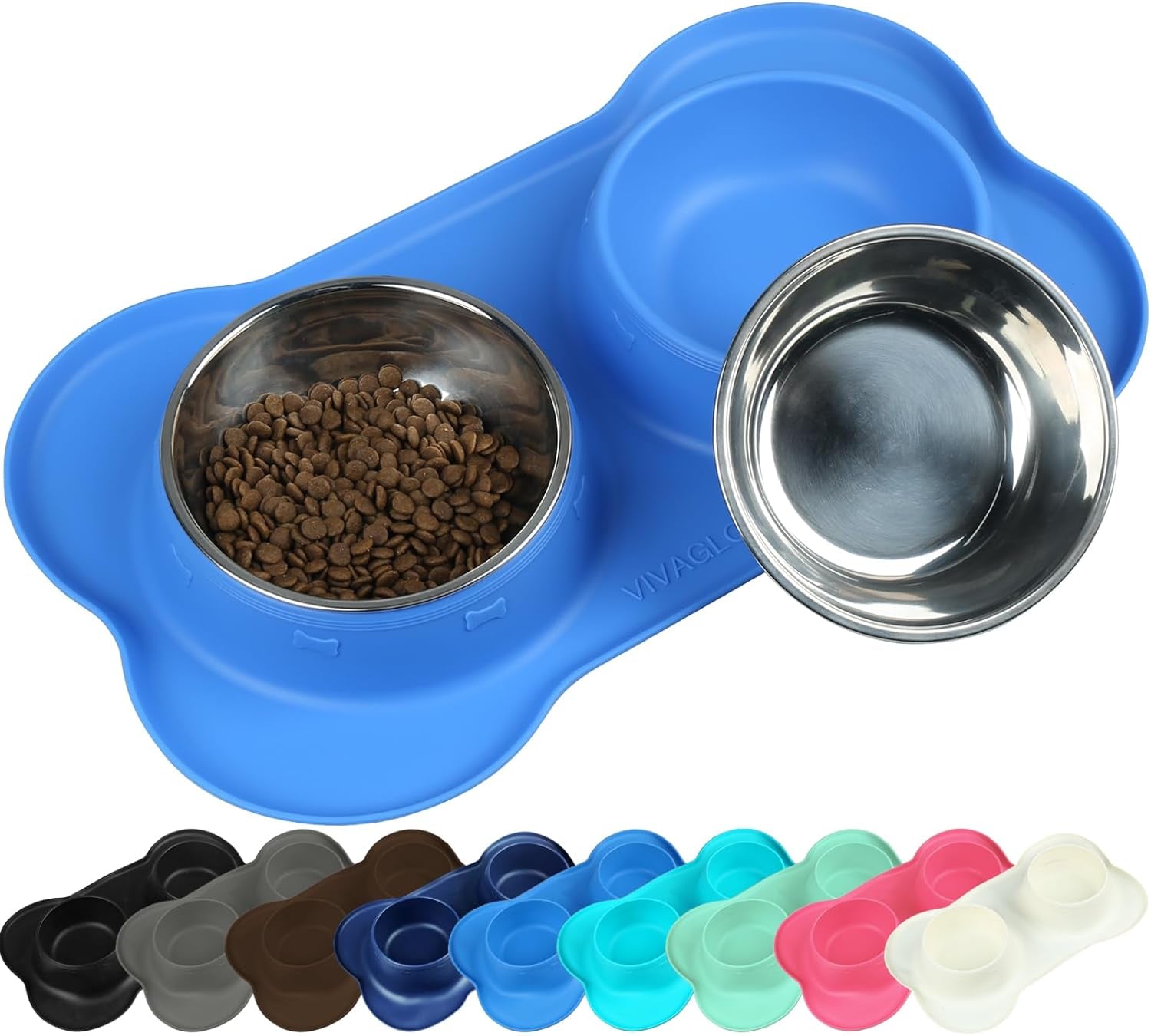 Premium Stainless Steel Dog & Cat Bowls with Non-Slip Silicone Mat - Large, Blue, Perfect for Food & Water