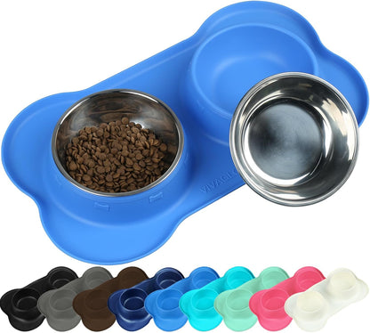 Premium Stainless Steel Dog & Cat Bowls with Non-Slip Silicone Mat - Large, Blue, Perfect for Food & Water