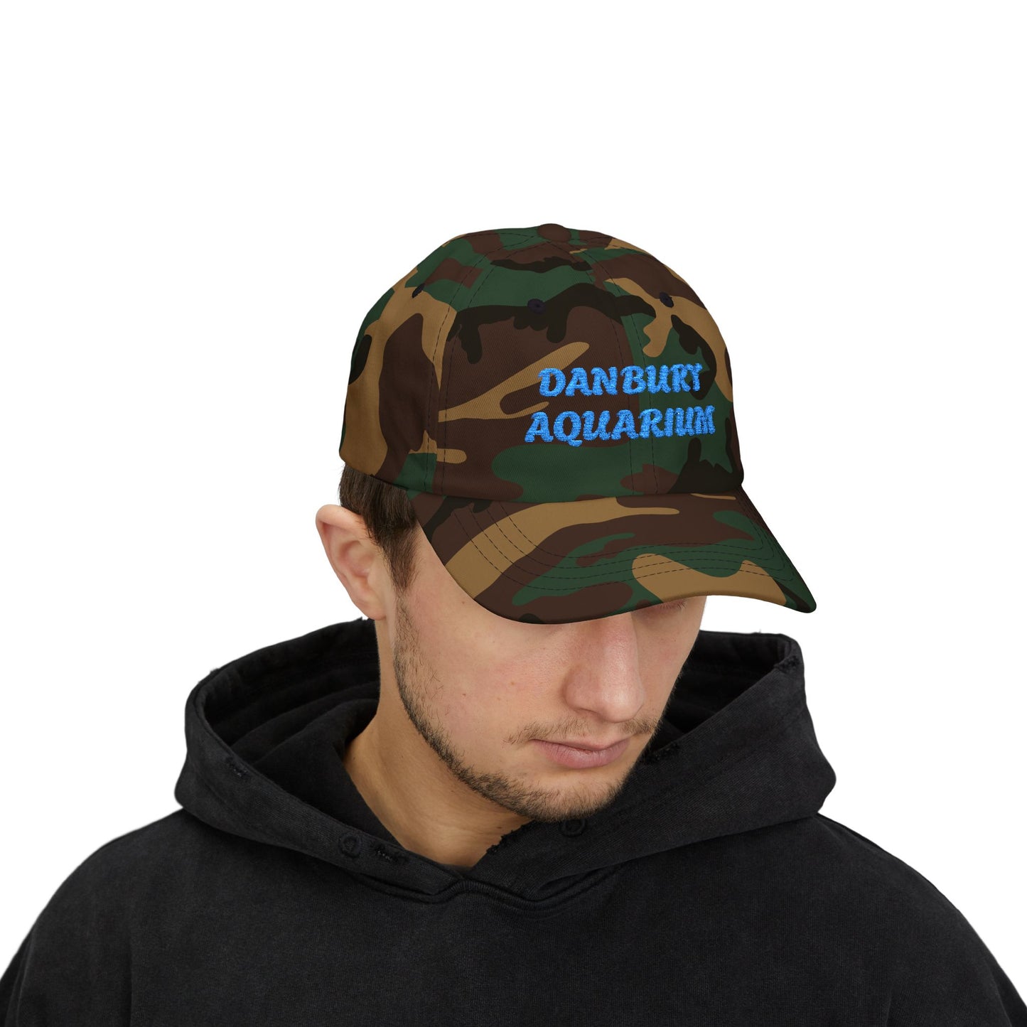 Danbury Aquarium Dad Cap — Embroidered White Baseball Hat