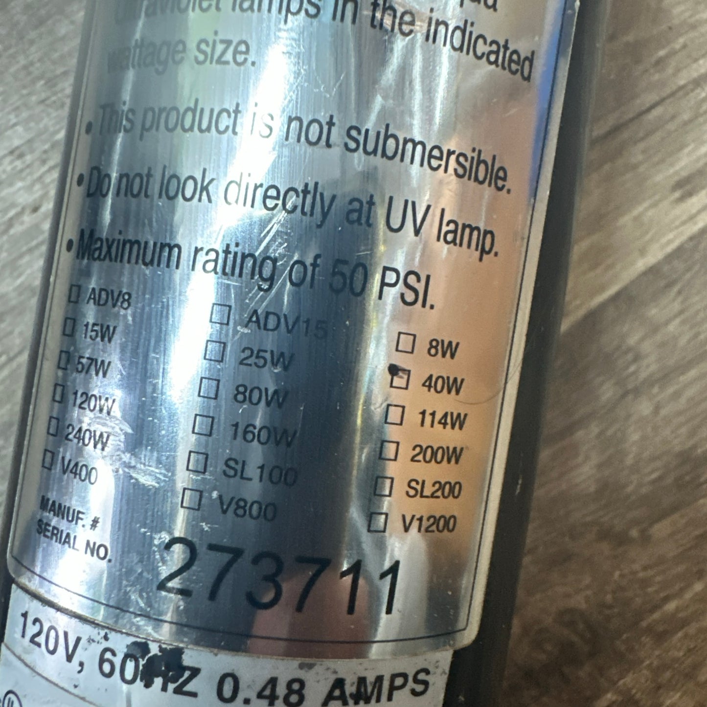 Aqua Ultraviolet UV Twist 40 Watt, 2" Black, A00347 (USED TESTED)