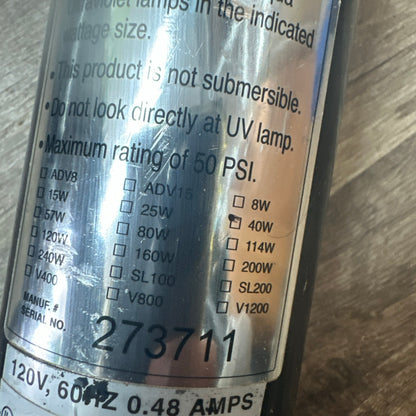 Aqua Ultraviolet UV Twist 40 Watt, 2" Black, A00347 (USED TESTED)