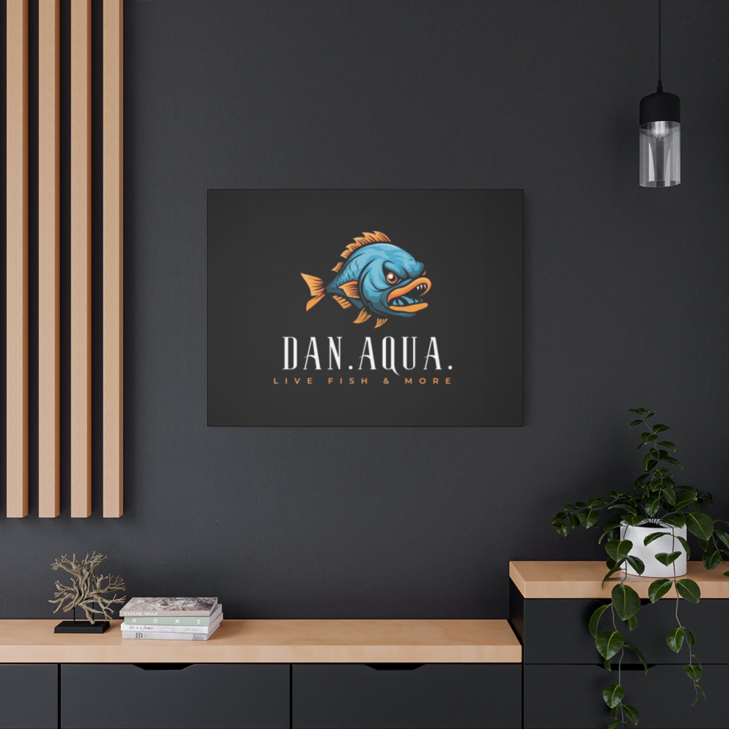 Dan.Aqua Fish Logo Canvas Print — Matte Stretched Wall Art