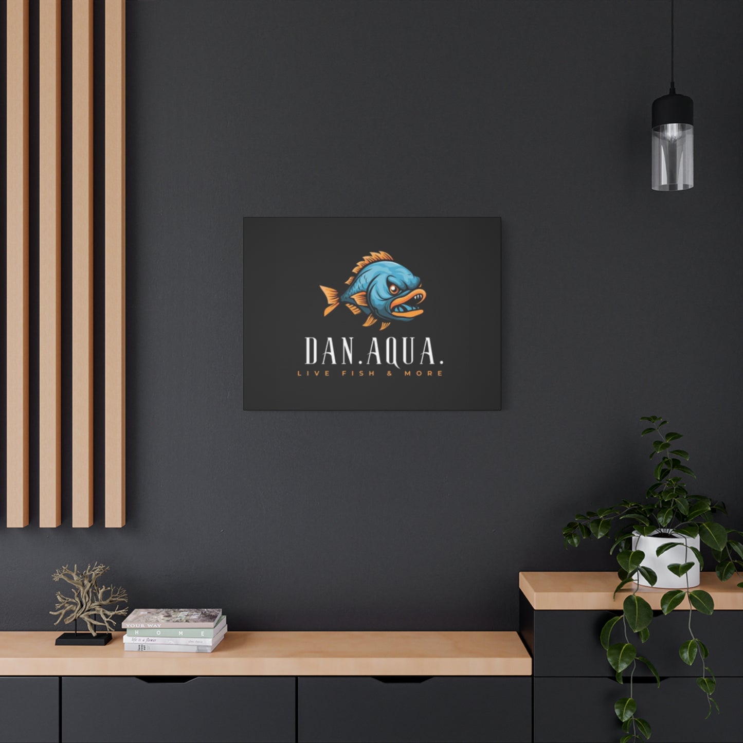 Dan.Aqua Fish Logo Canvas Print — Matte Stretched Wall Art