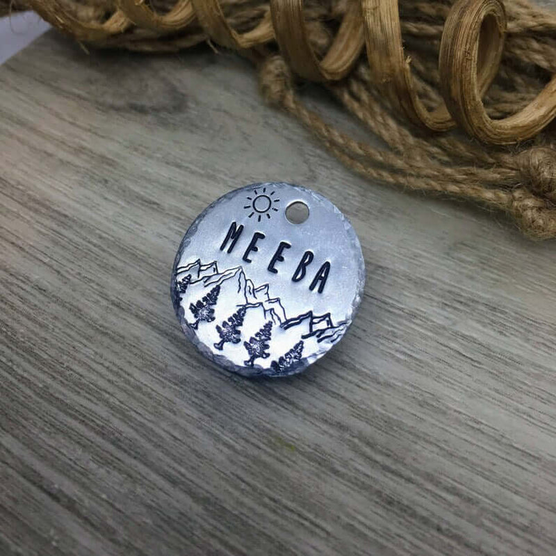 Meeba Mountains Design Handstamped - Pet ID Tag