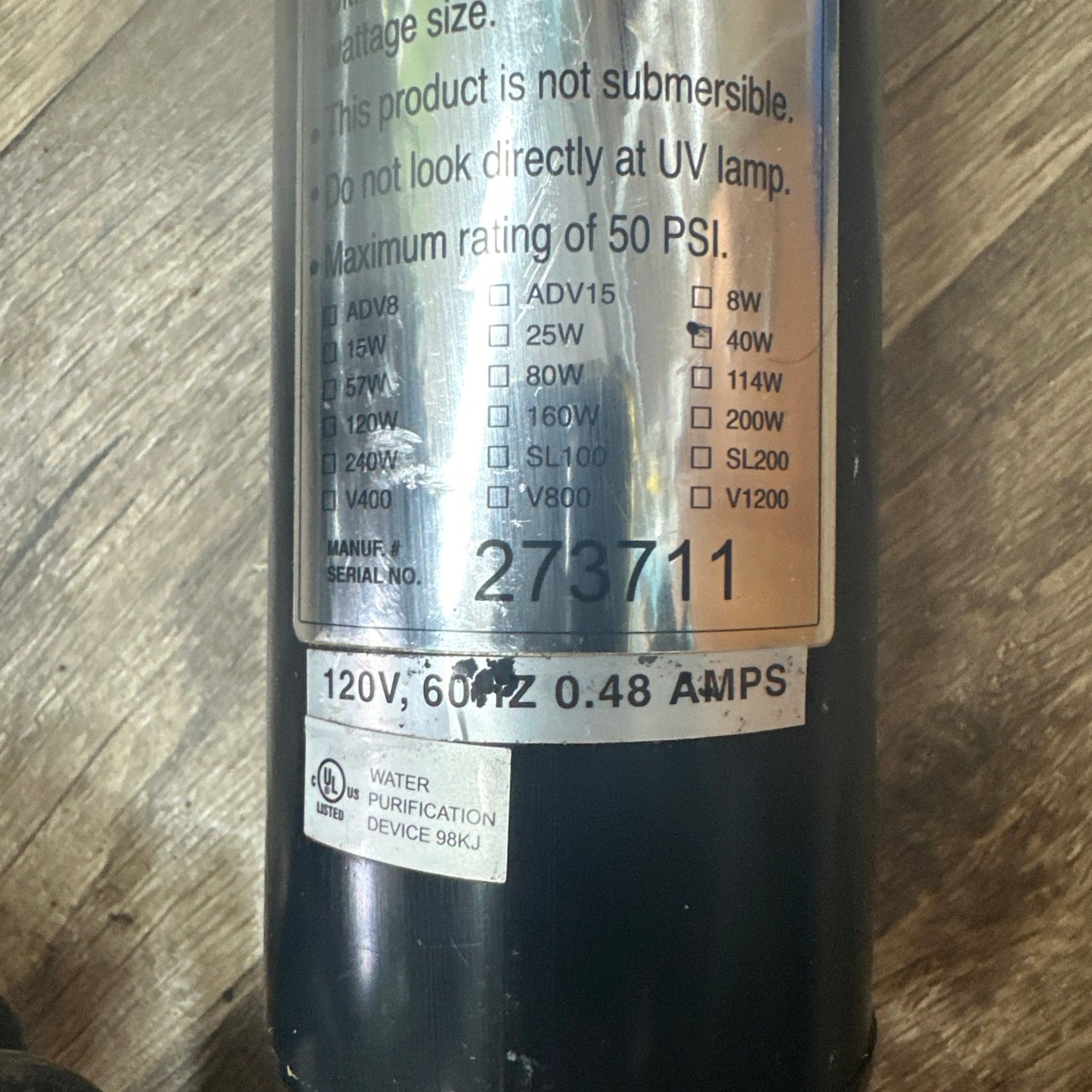 Aqua Ultraviolet UV Twist 40 Watt, 2" Black, A00347 (USED TESTED)