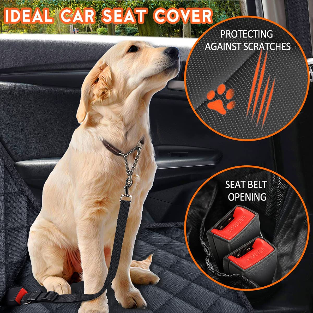 Premium Waterproof Dog Car Seat Cover - Non-Slip Back Seat Protector for Cars, Trucks & SUVs - Fits Middle Armrest - Black