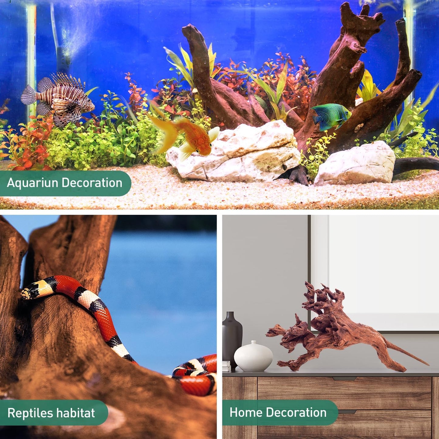 Natural Extral Large Driftwood for Aquarium Decor, 2-Piece 14''-18'' Driftwood for Decorations on Fish Tank, Reptiles Bearded Dragon Accessories or Air Plants