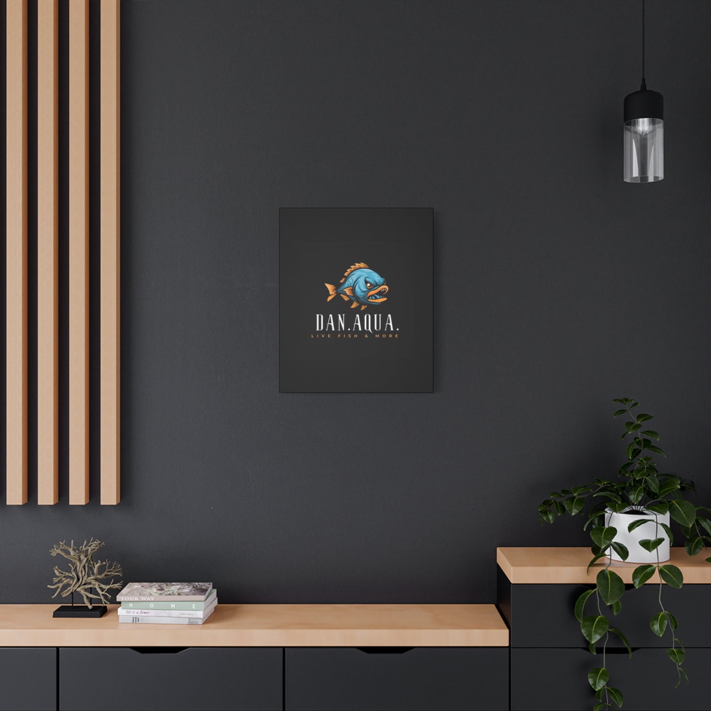 Dan.Aqua Fish Logo Canvas Print — Matte Stretched Wall Art