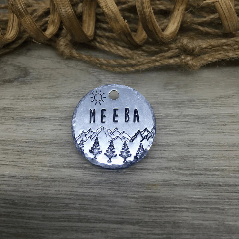 Meeba Mountains Design Handstamped - Pet ID Tag